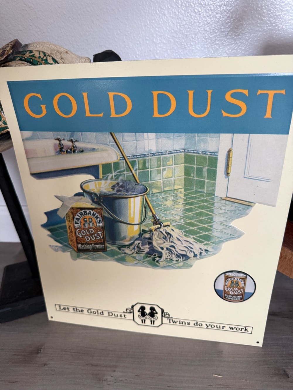 Vintage Gold Dust metal sign - Gold, Blue, Green